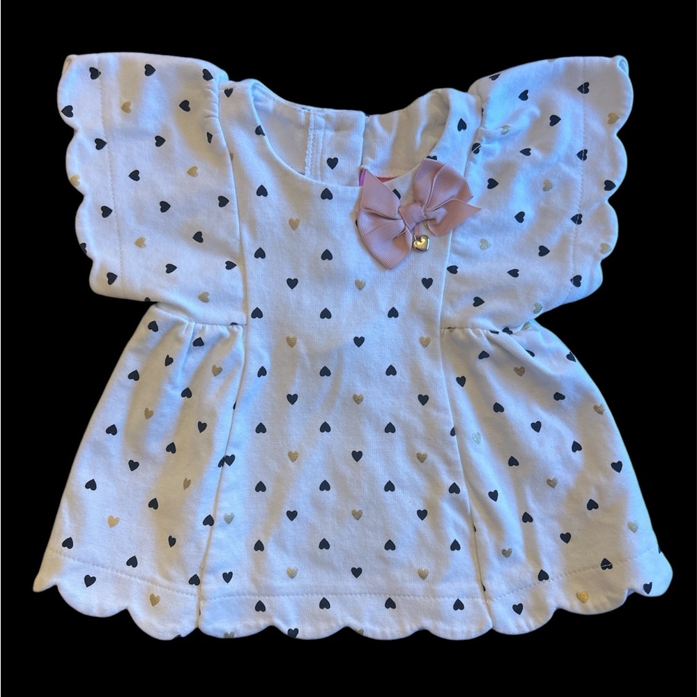 Adorable polka dotted Hearts Tunic Dress with Bow 3T